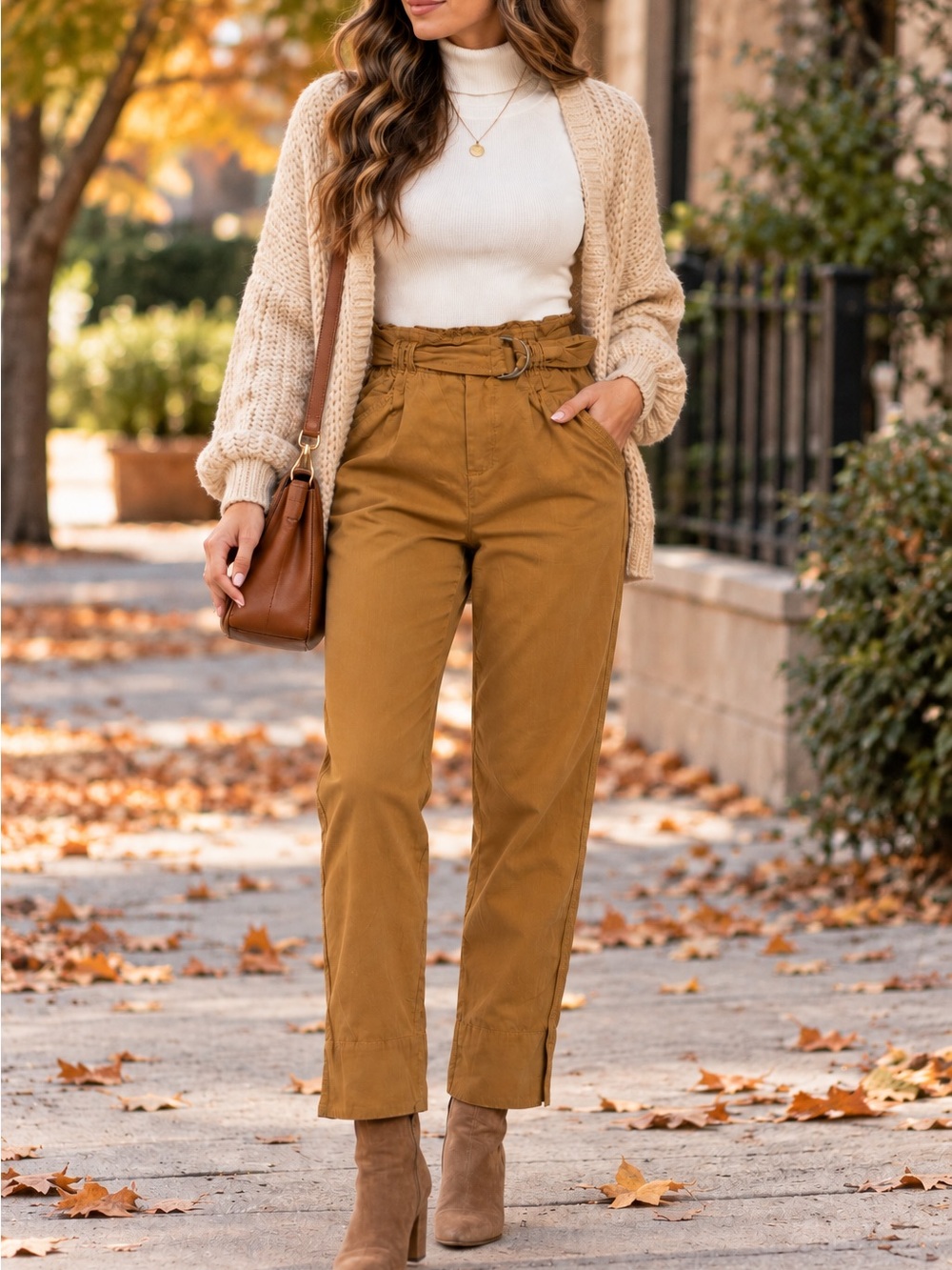 Anthropologie Paperbag Waist Straight-Leg Pants in Mustard
